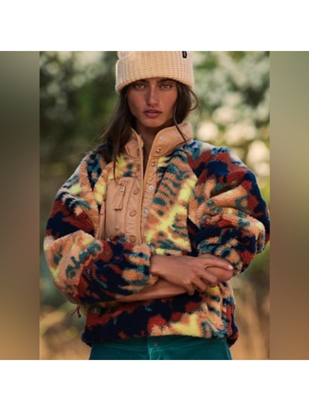 Free People FP Movement Gorpcore Hit the Slopes Printed Pullover Oasis Combo xs